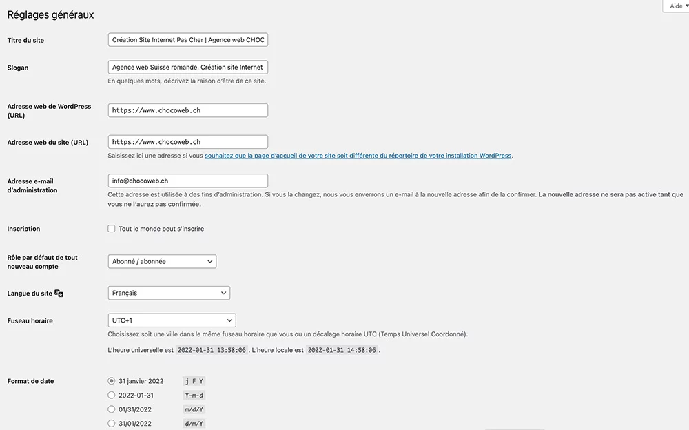 Modification des paramètres généraux