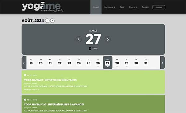 étude de cas - nouvel agenda pour la création du site web du studio de yoga yogâme à neuchâtel
