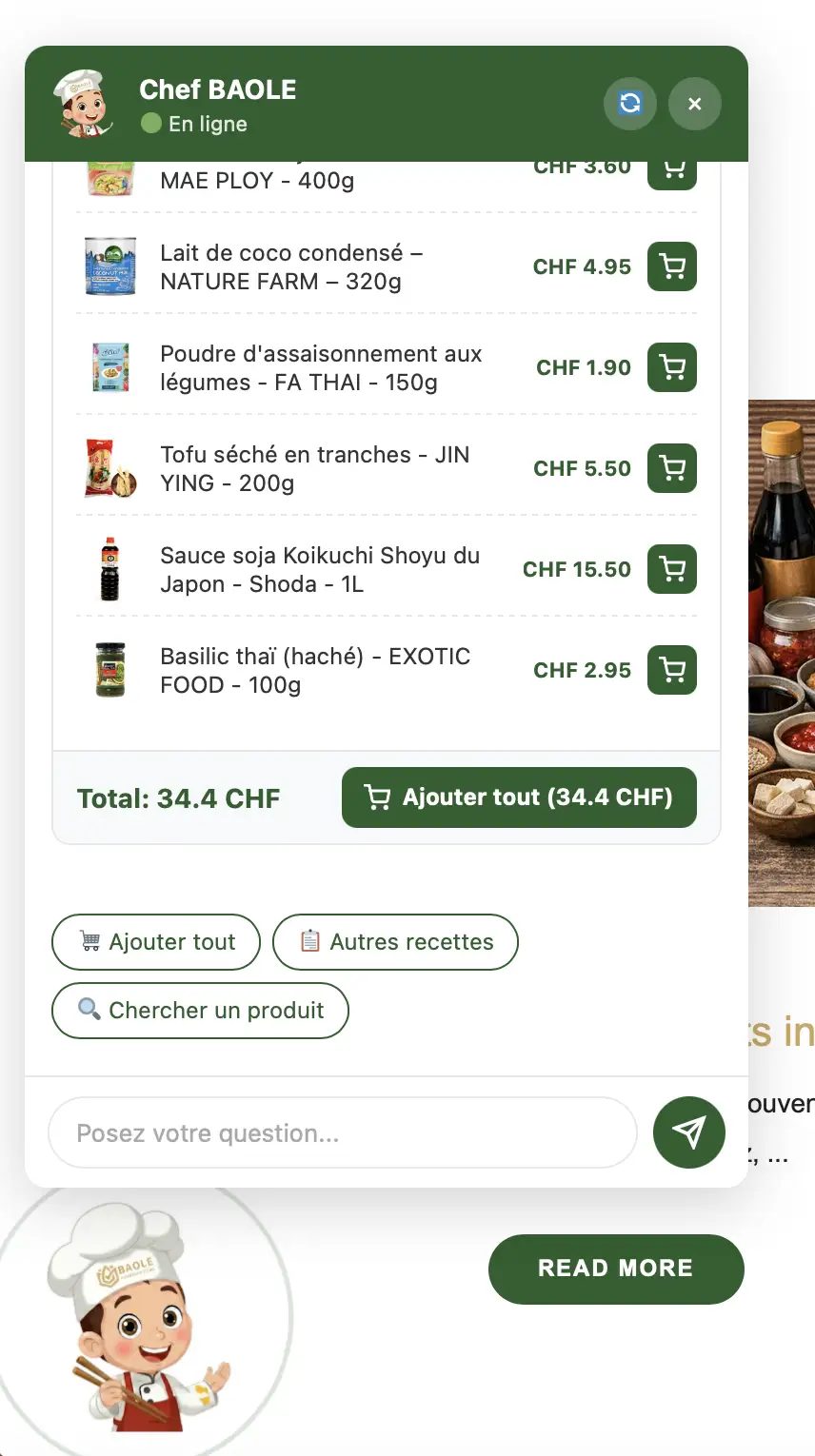 Chatbot pour un site de vente en ligne d'alimentation asiatique